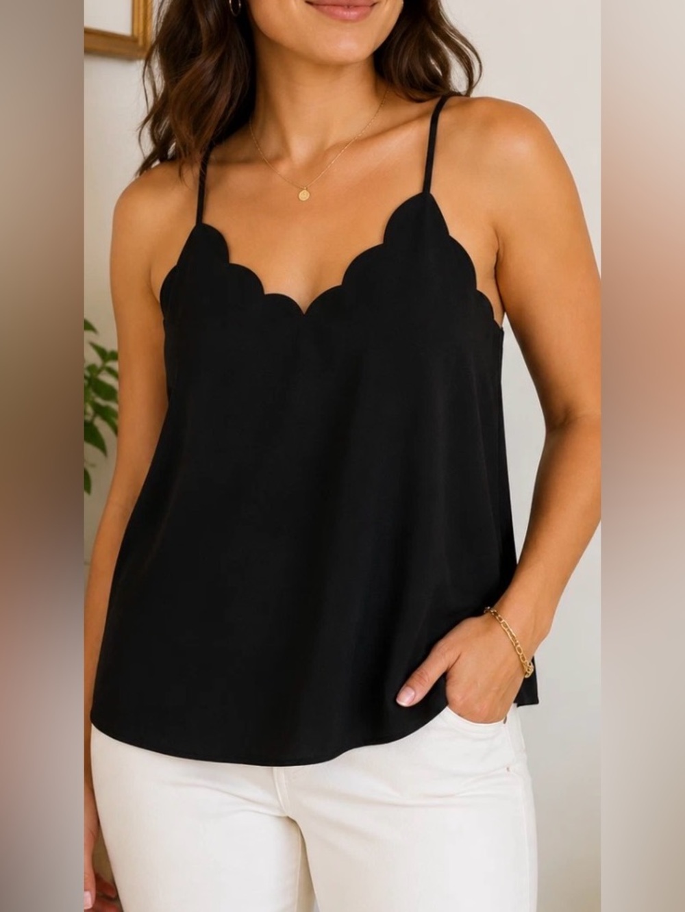 J. Crew Black Scalloped Cami Top Size 22 Plus Racerback Adjustable Strap Blouse